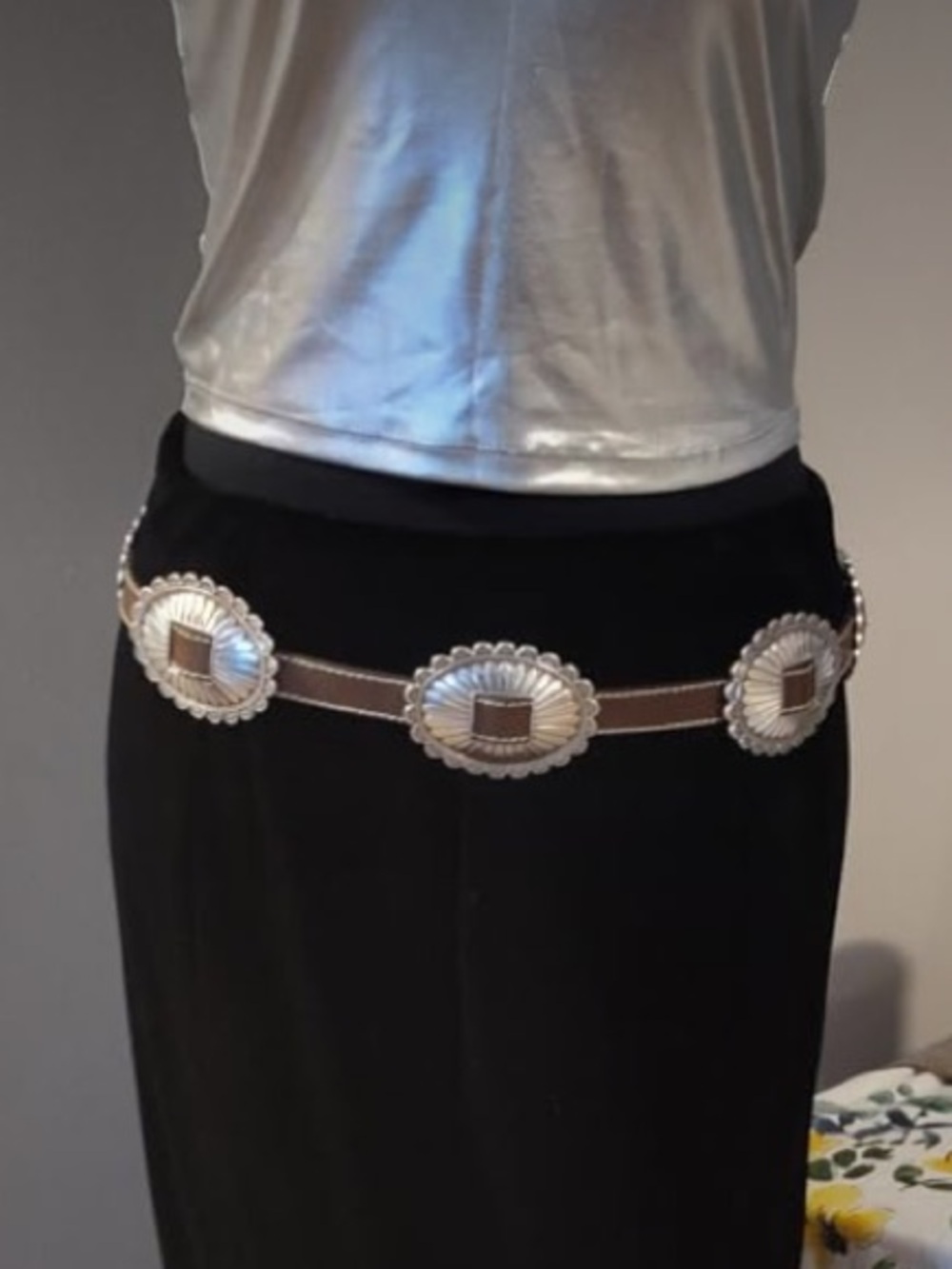 Brown leather concho belt